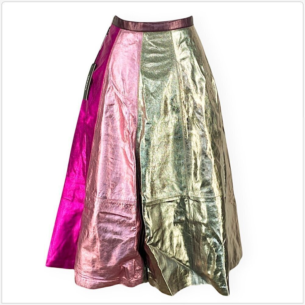Diesel L-Tracey Gonna Fuchsia Metallic Color Block Leather Skirt New NWT Size 25 - Picture 5 of 7